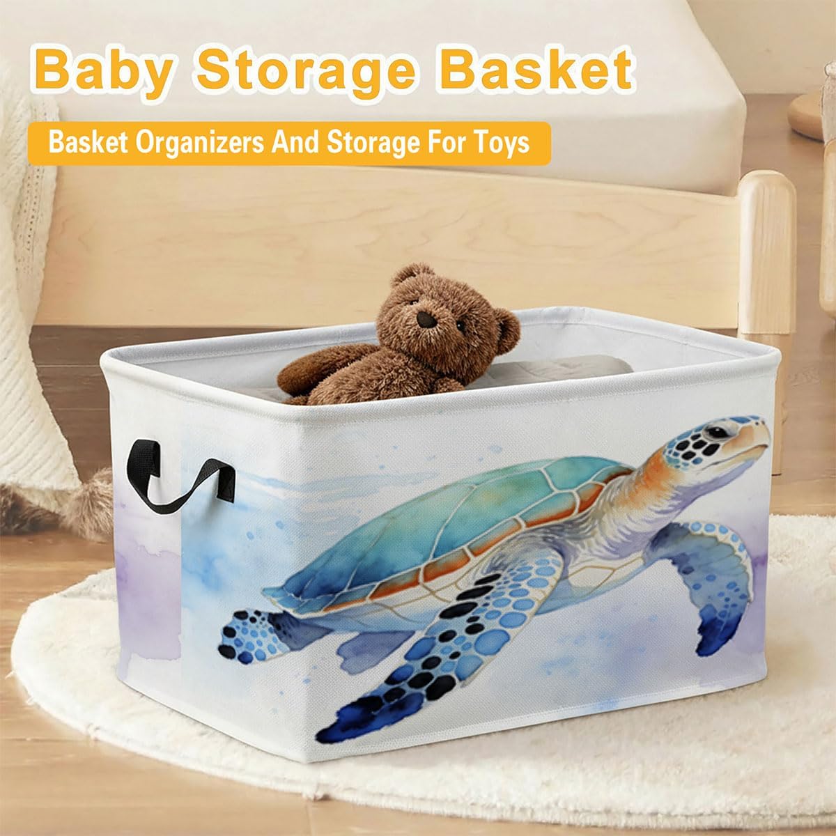 Ocean Sea Turtle Laundry Hamper 56L Large Laundry Basket with Handles, Foldable Clothes Hamper for Bedroom Bathroom, Decorative Toy Storage Bin, Home Decor Organizer for Blankets, Towels & Toys.