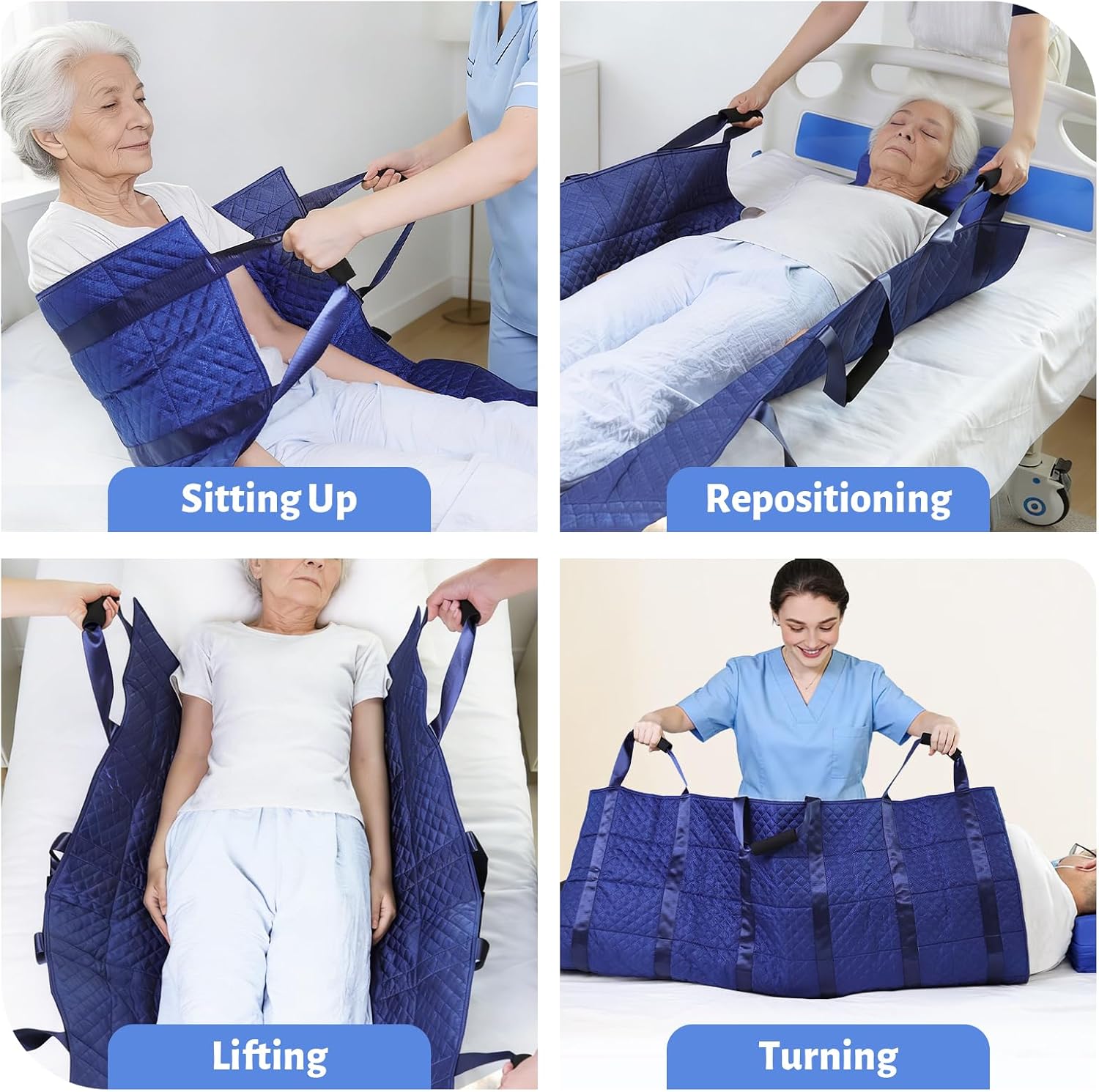 Positioning Bed Pad with 6 Reinforced Handles,Reusable & Washable Transfer Board for Bed Ridden Patient, Waterproof Pad for Patients Moving & Lifting &Transfer Sheet, 45.7 * 27in,Blue
