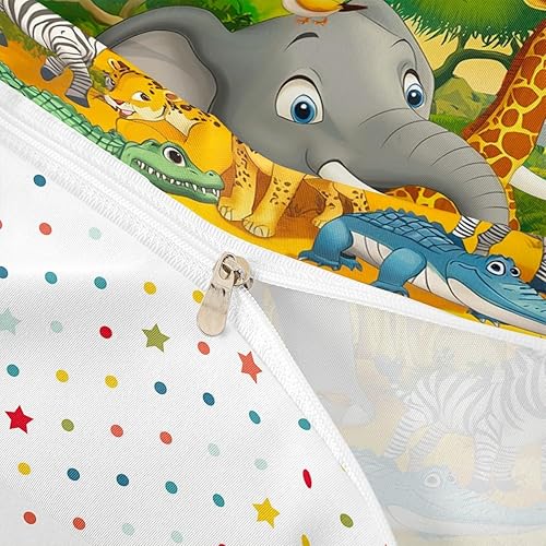 Miniatura 6 de Funda de edredón de animales de safari, tamaño Queen, funda de edredón de jirafa, lémur, rinoceronte, león, juego de ropa de cama para niños y
