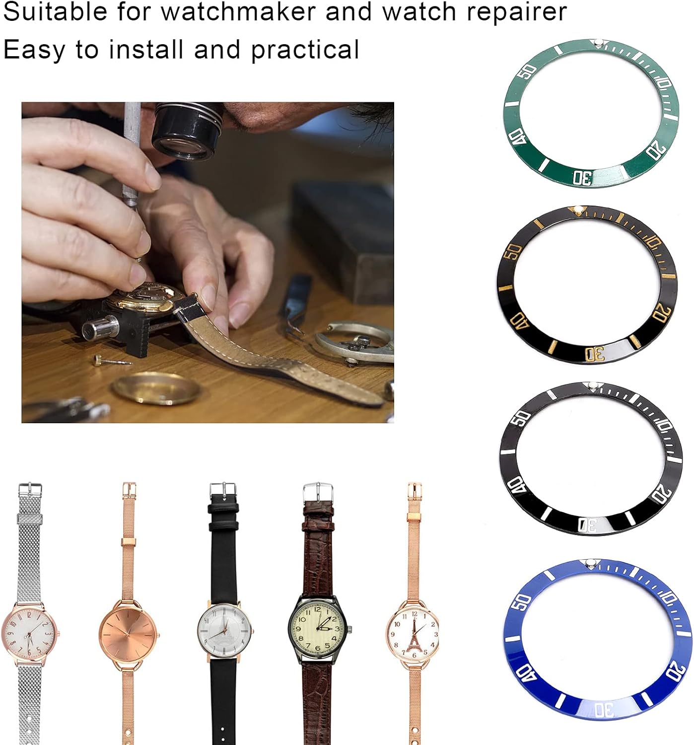 Bezel Insert, Firm Sturdy Watch Bezel Insert Ring 4pcs 38mm Scratch Replacement Parts for Watchmaker for Watch Repair Shop