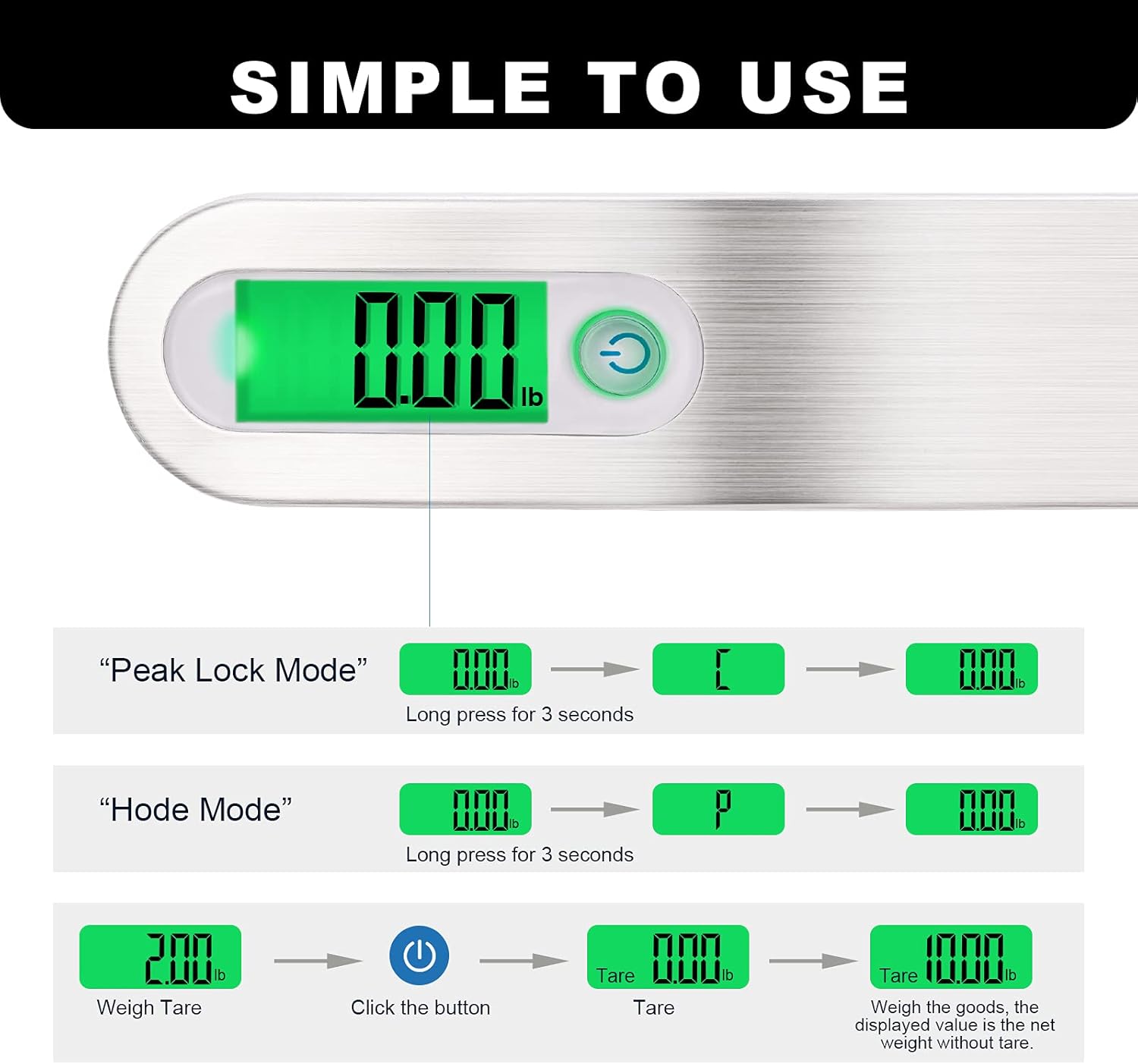 ASDW Archery Bow Scale Digital Hanging Handheld Scale for Compound Bow Recurve Bow Tune Peak Weight Hold Weight Scale 110lb 50KG LCD Display Screen g/oz/kg/lb : Sports & Outdoors