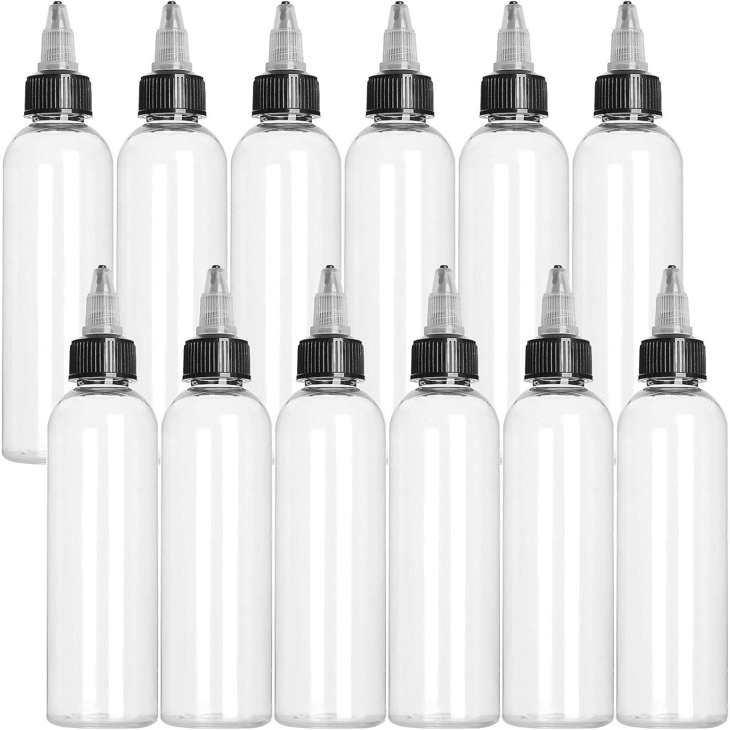SENENQU 32PCS Round LDPE Plastic Squeeze Bottles Natural Boston Round Bottles Dispensing Bottles with Twist Top Cap for Crafts, Art, Glue and More(4oz, Clear)