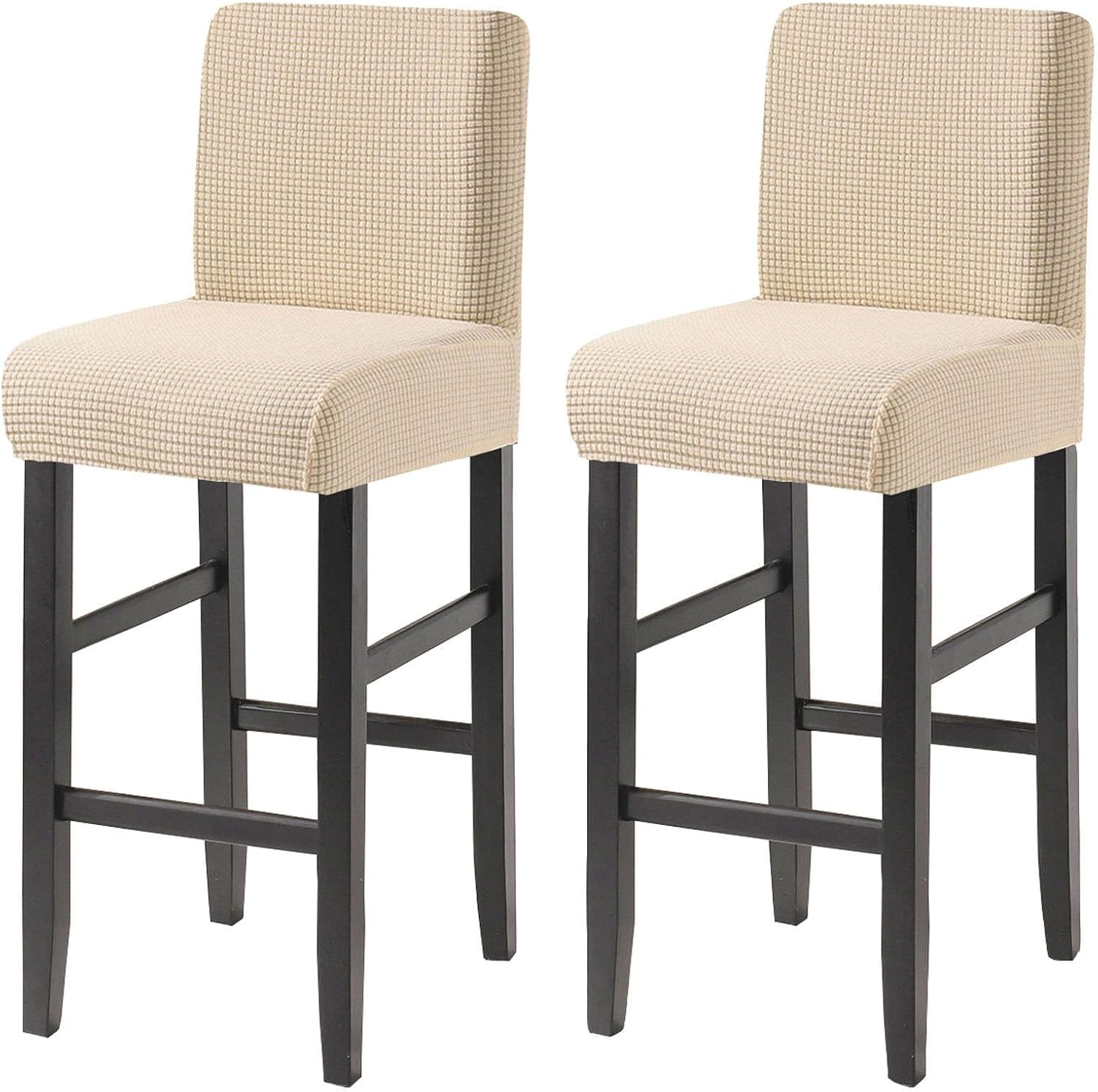 Bar Stool Covers, Plaid Furniture Chair Seat Cover Stretch Barstool Slipcover Dining Chair Covers Machine Washable for Living Room-Beige-Set of 2
