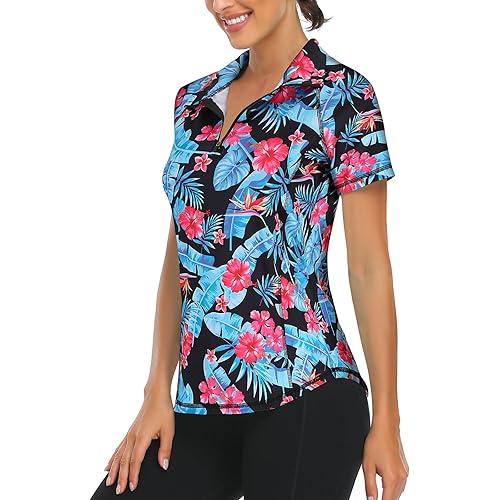 LURANEE Women's Short Sleeve Moisture Wicking Athletic Shirts Quarter Zip Pullover