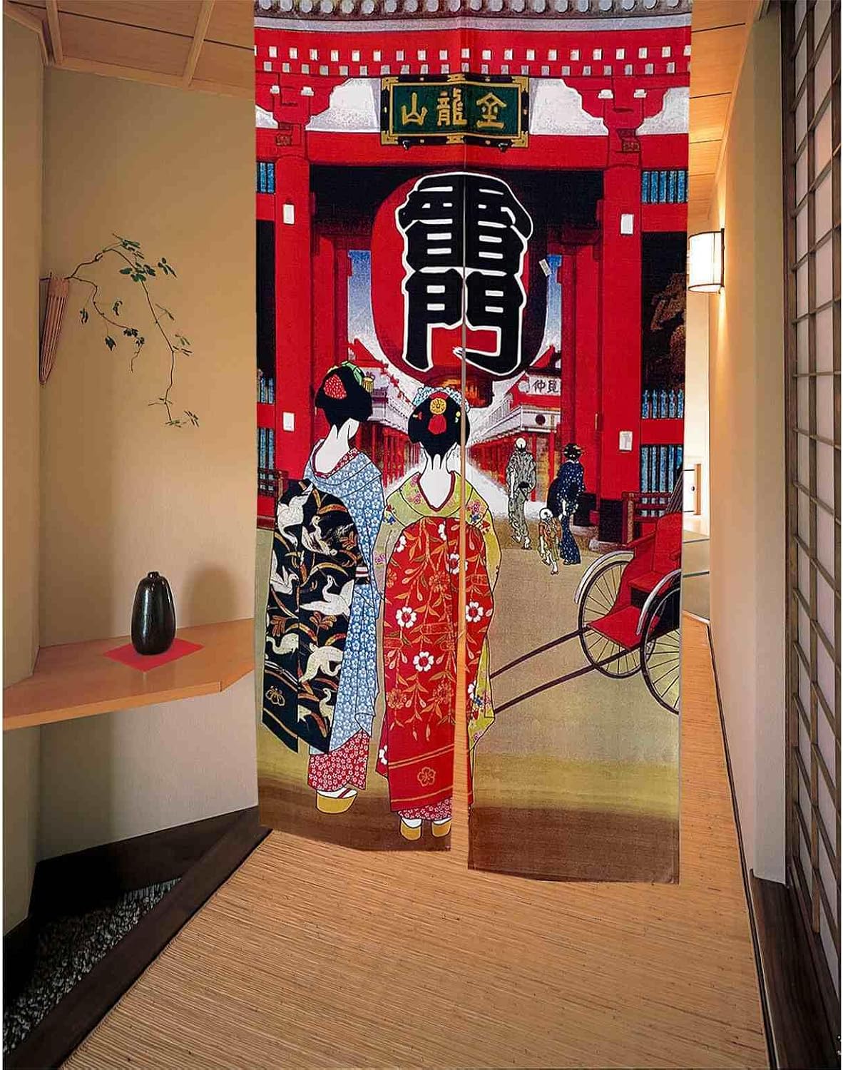 Noren Japanese Doorway Curtain Tapestry Decorations Room Divider Curtain Privacy Anime Curtains (Kaminarimon Gate・Geisha, 33.5"x 67") NR1279 image 4