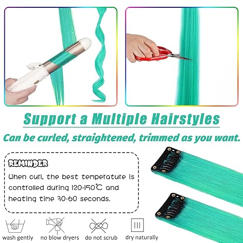 Miniatura 3 de 16 extensiones de cabello con clip de colores, extensiones de cabello sintético de 22 pulgadas con reflejos coloridos, rectas y largas, resistentes