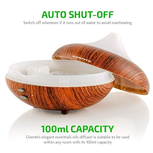 Miniatura 4 de OVENTE Difusor de aromaterapia de aceite esencial de 3.38 onzas con humidificador de aire frío y luces LED, tecnología de humidificador ultrasónico