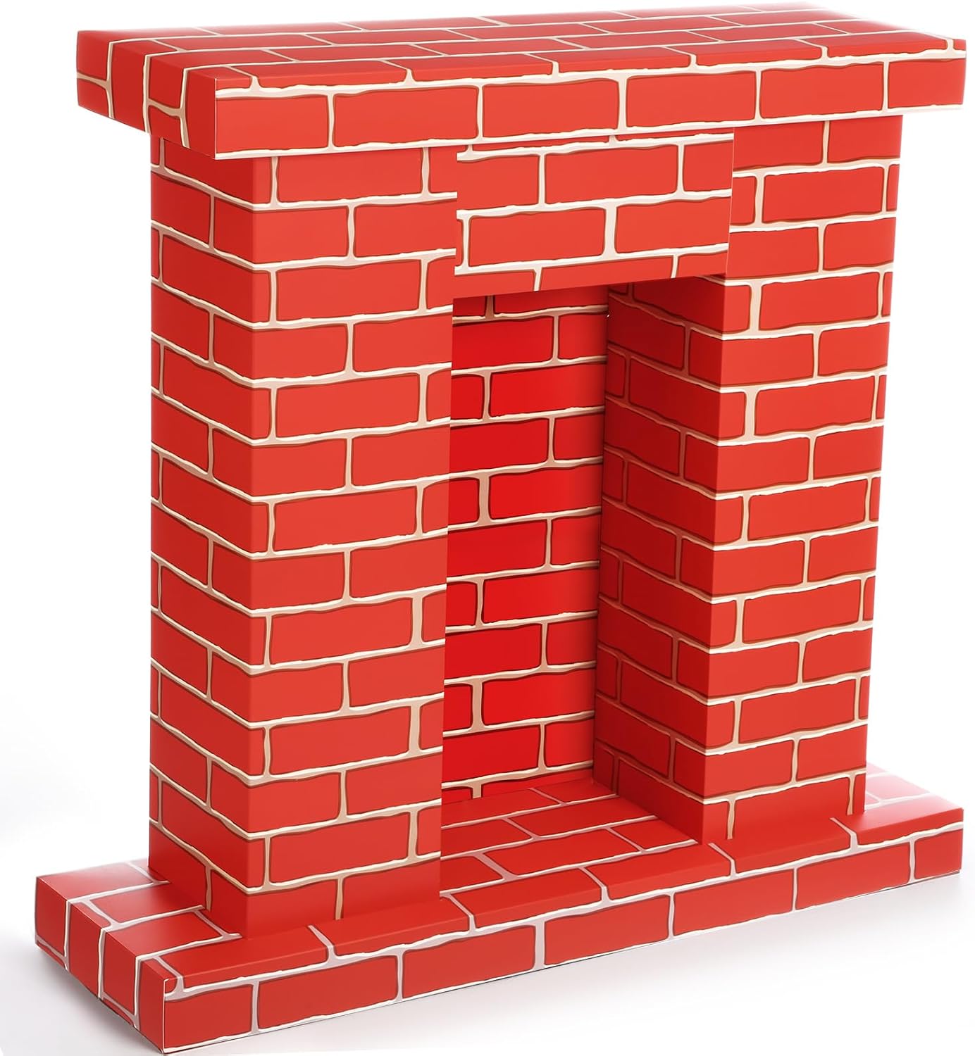 Christmas Cardboard Fireplace 35.5 x 29 x 8 Inch Fake Corrugated Brick Fireplace Backdrop 3D Life Cardboard Cutout Standup for Christmas Party Mantle Background Decorations(Bright Red)