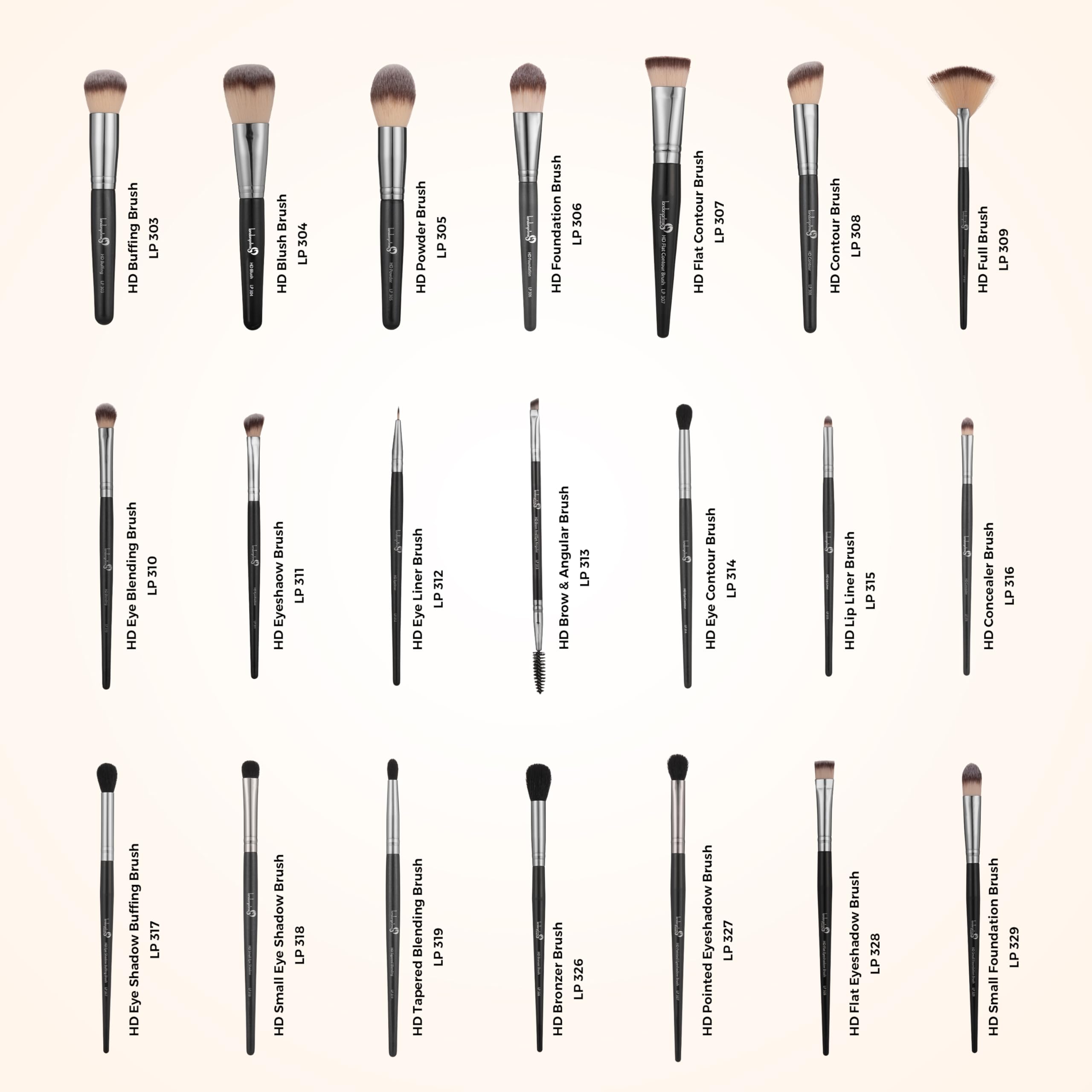 London Prime Professional - Set di 21 pennelli da trucco, kit completo per viso, occhi, fondotinta, fard, correttore, cipria, illuminante, sfumatura e trucco degli occhi, setole sintetiche di alta