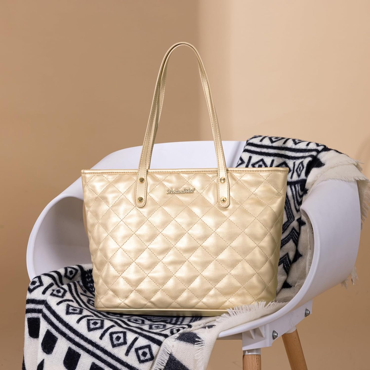 Montana West Quilted Tote Bag for Women Large Shoulder Bag Fashion Handbags with Top Zipper - Image 3