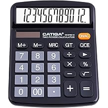 CATIGA 12 Digit Desk Calculator, Desktop Calculators with Large LCD Display &amp; Big Buttons, Dual Power Solar &amp; Battery, Standard Basic 4 Function Calculator for School, Office, Home