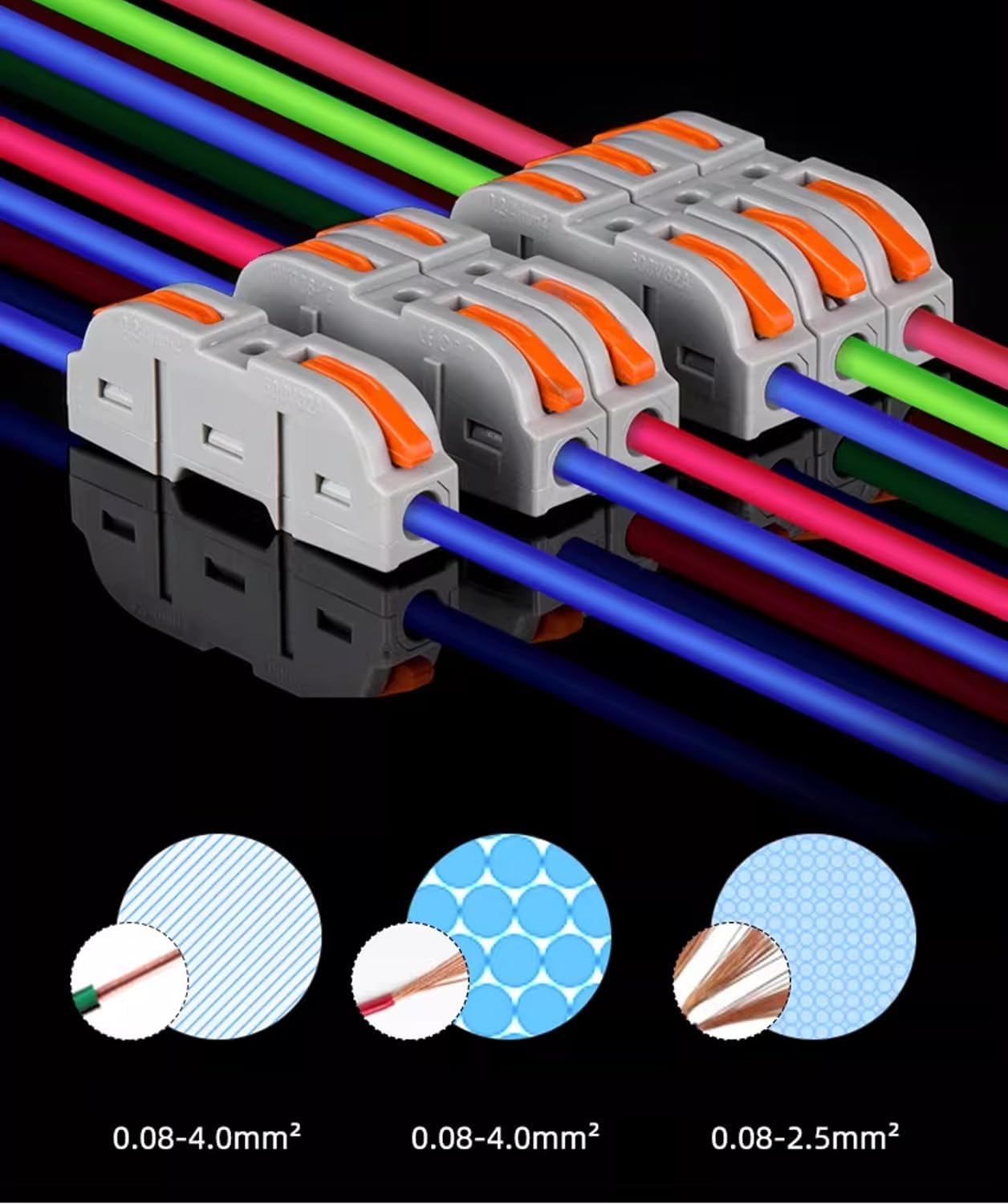 Universal Quick Lever Electrical Wire Connectors (24-12 Awg) Assortment (50/100pcs) + Wire Stripper, 1 in 1 Out Inline Butt Splice Terminals, Flame Retardant Mini Wire Splicing Kit (Stripper+100pcs)