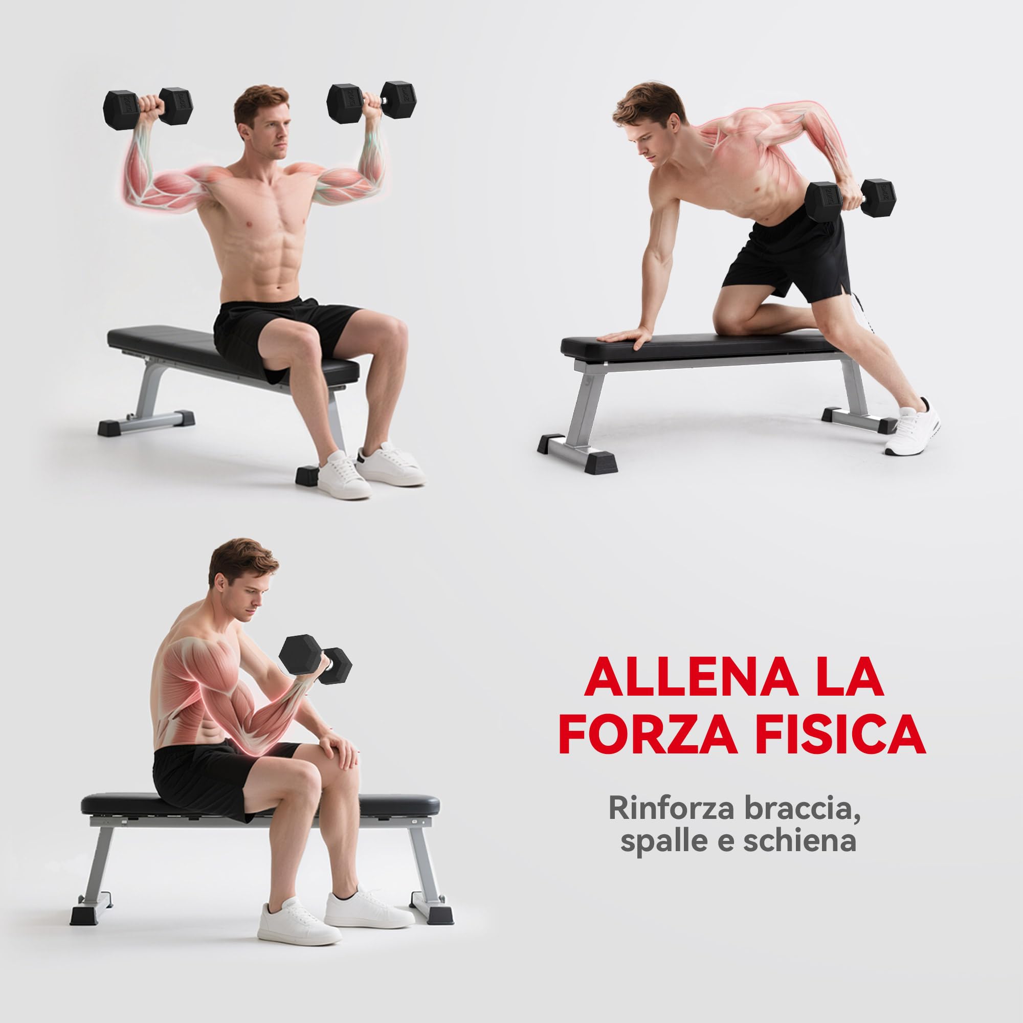 HOMCOM Manubrio da 12.5/15/20 kg Esagonale Singolo, Peso per Palestra con Impugnatura Zigrinata Antiscivolo, Nero