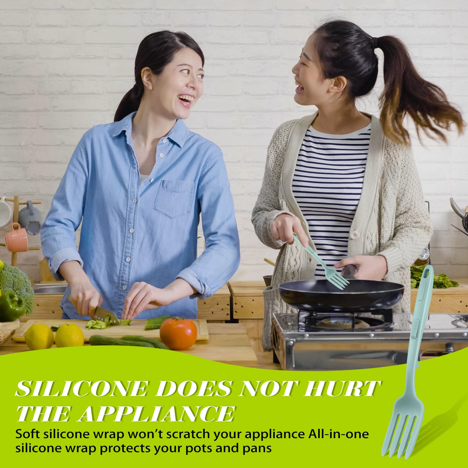 Mixweer 2 Pcs Silicone Cooking Forks Heat Resistant 11.6", Blue Series — Amazon image 6