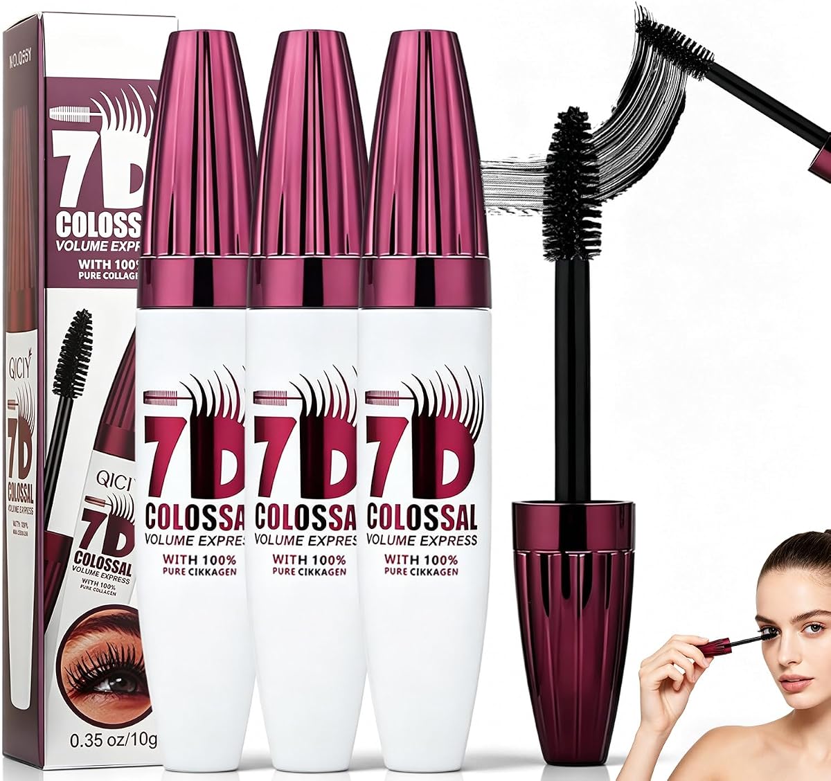 Máscara de volumen impermeable 7D de 3 piezas, máscara de pestañas de fibra espesante y alargadora negra, maquillaje de ojos voluminizador y rizado de larga duración a prueba de manchas para mujeres y niñas, aspecto más completo natural y edificable
