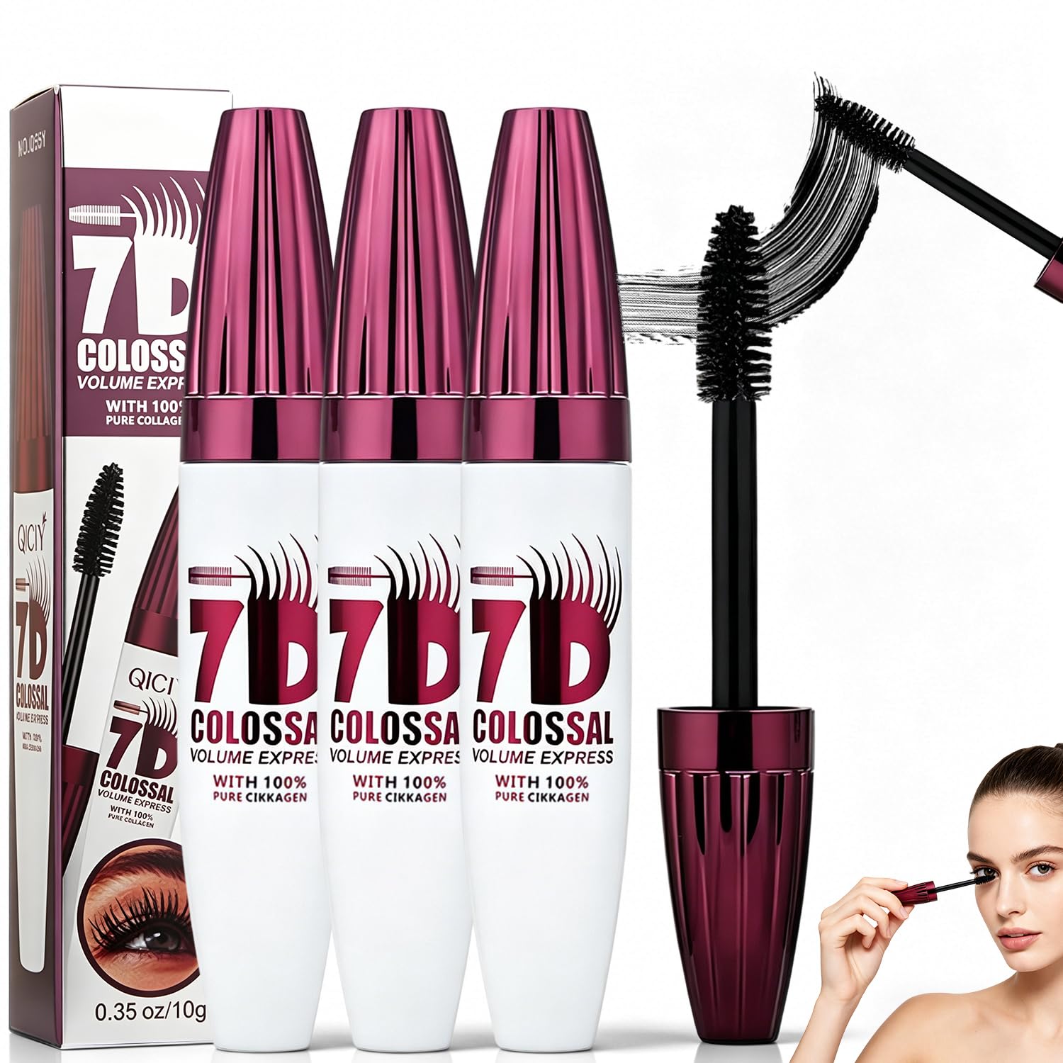 Photo 1 of 3Pcs 7D Waterproof Volume Mascara, Black Lengthening Thickening Fiber Lashes Mascara, Smudge-Proof Long Lasting Curling Volumizing Eye Makeup for Women Girl,Natural & Buildable Fuller Look
