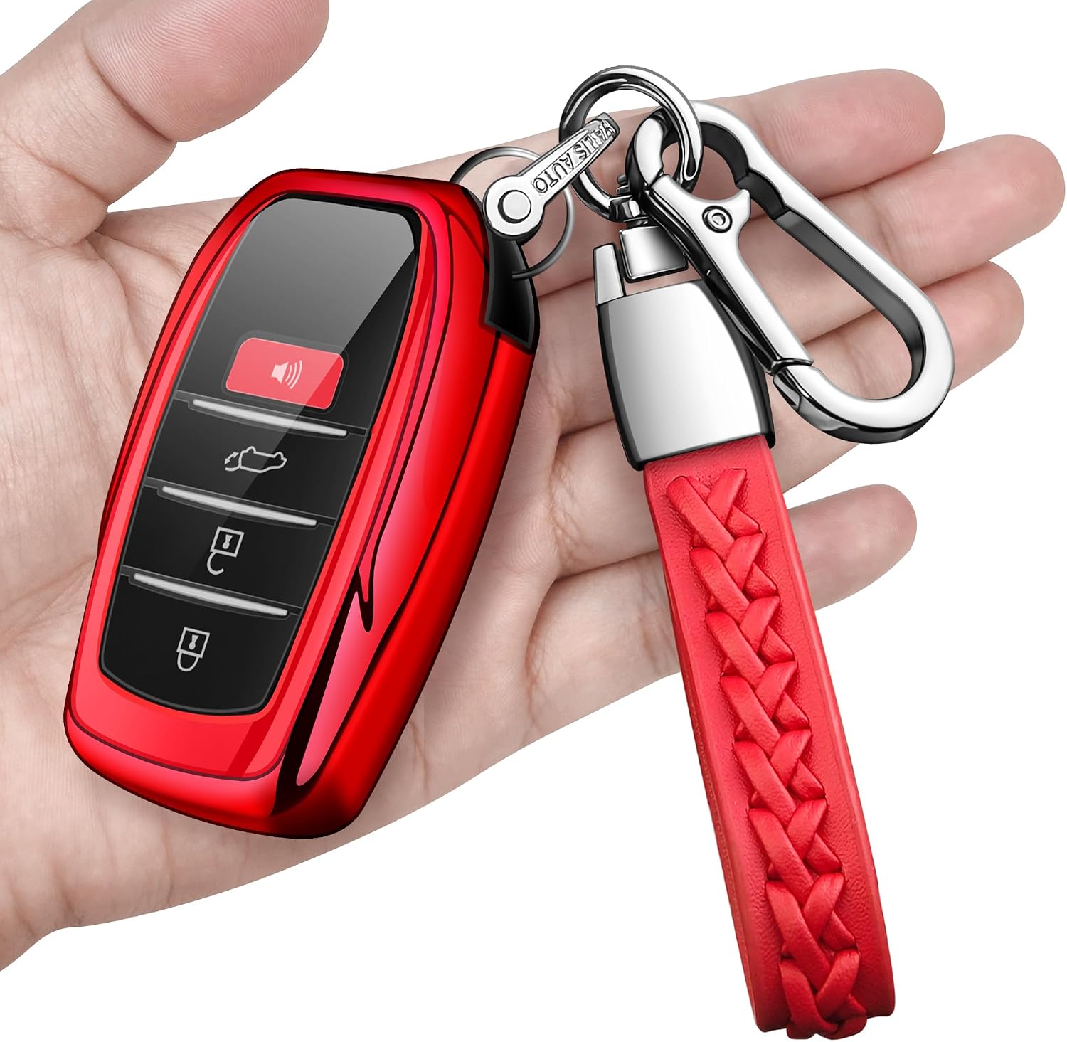 Key Fob Cover with keychain Compatible with Toyota 2025-2026 Camry 4Runner,2021-2026 Rav4 Prime,Sienna,Land Cruiser,2023-2026 Tacoma,Tundra,Highlander,Prius,Corolla 3/4/5/6-Button(Red)