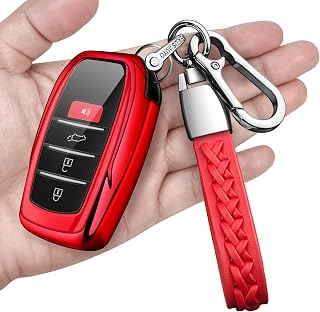 Key Fob Cover with keychain Compatible with Toyota 2025-2026 Camry 4Runner,2021-2026 Rav4 Prime,Sienna,Land Cruiser,2023-2026 Tacoma,Tundra,Highlander,Prius,Corolla 3/4/5/6-Button(Red)