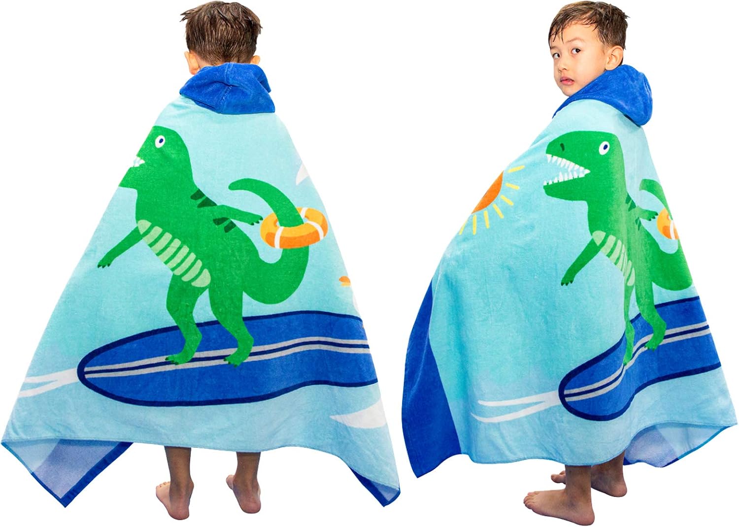 Bath Beach Towel for Kids, Poncho for Bath Pool Beach Swim Pool Cover Up, Soft Comfortable Hooded Towel Wrap for Boys Girls, 3-12 Years Old, 30" X 50" (Rocket)