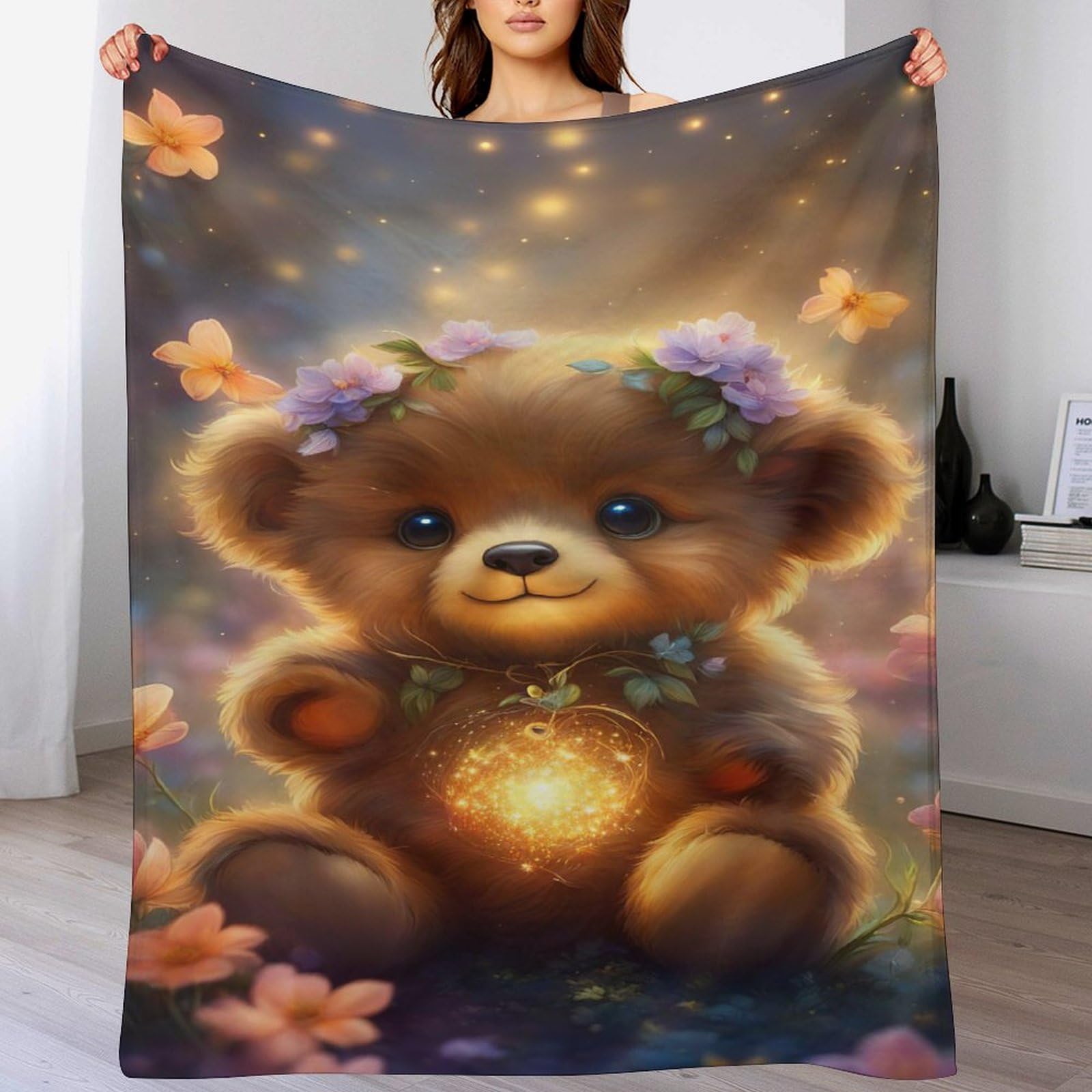 Couverture flannel ours pour voyager lit ou canapé 140x180cm