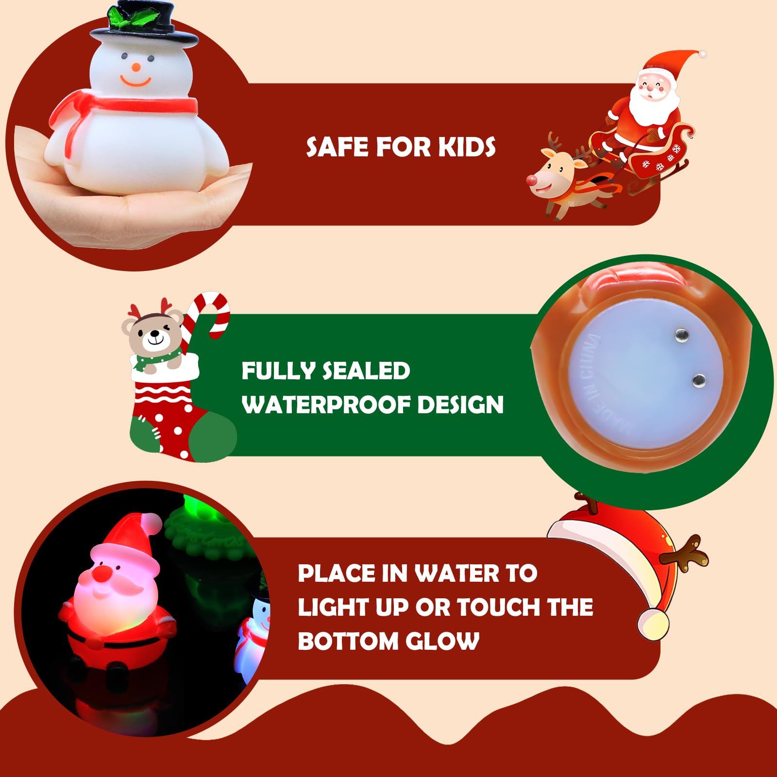 Juguetes de baño de Navidad para niños de 1 a 3: 6 paquetes de juguetes de baño flotantes brillantes para niños y niñas, regalos de Navidad de cumpleaños, juguetes de baño para