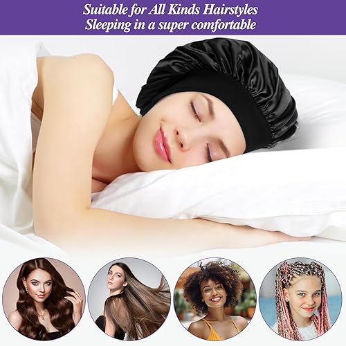 Miniatura 3 de Capó de seda para cabello rizado, Negro+verde+púrpura