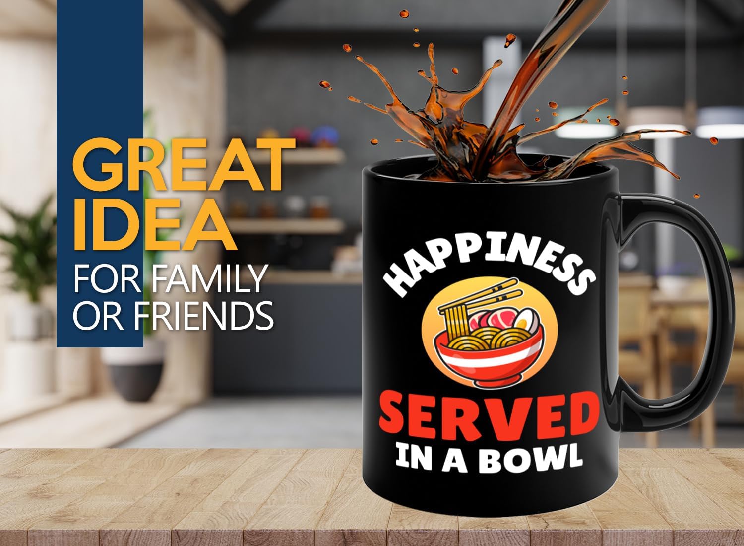 Ramen Lover Coffee Mug 11oz Black -Happiness served in - Food Lovers chicken pumpkin vegan pantry spicy noodles image 2