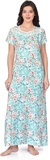 SAND DUNE Womens Straight Fit V-Neck Short Sleeves Digital Print Alpine Fabric Nighty with Functional Pocket Price In India