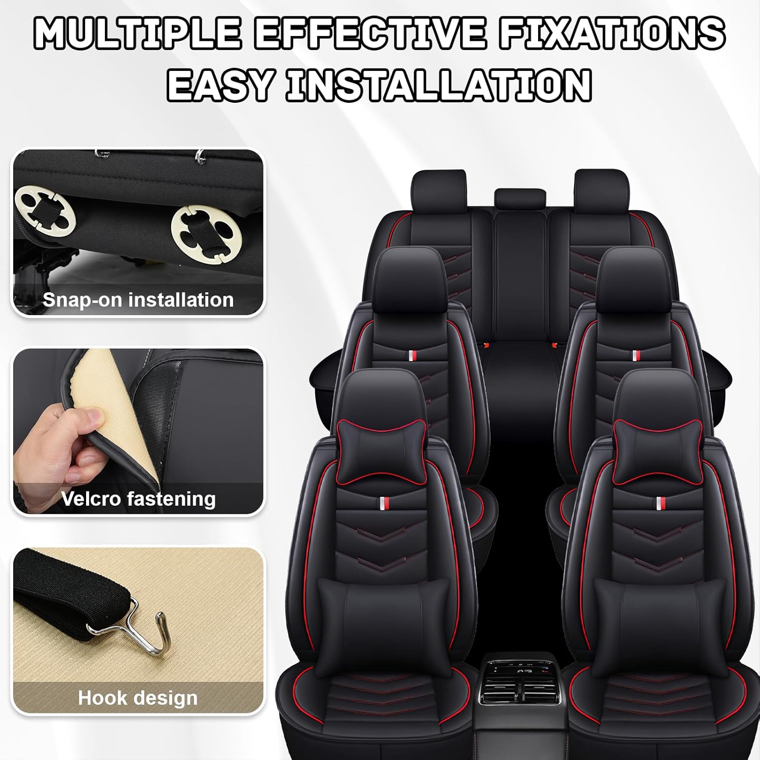 Car Seat Covers 7 Seats for Chevy Traverse 2009-2026,Premium Nappa Leather Waterproof Durable Seat Covers,Compatible Airbag Easy Install Clean Full Sets(Deluxe,Black Red)