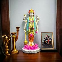 Lord Narayan Idol, Standing Vishnu Narayan Figurine, Glossy Look Murti, Multicolour, Made of Composite Marble (NOT Pure Marble)