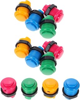 Game Push Button Switch and 12pcs Round Game Machines Strong Compatibility Plug and Play Design Plastic and Metal Accessories for Arcade