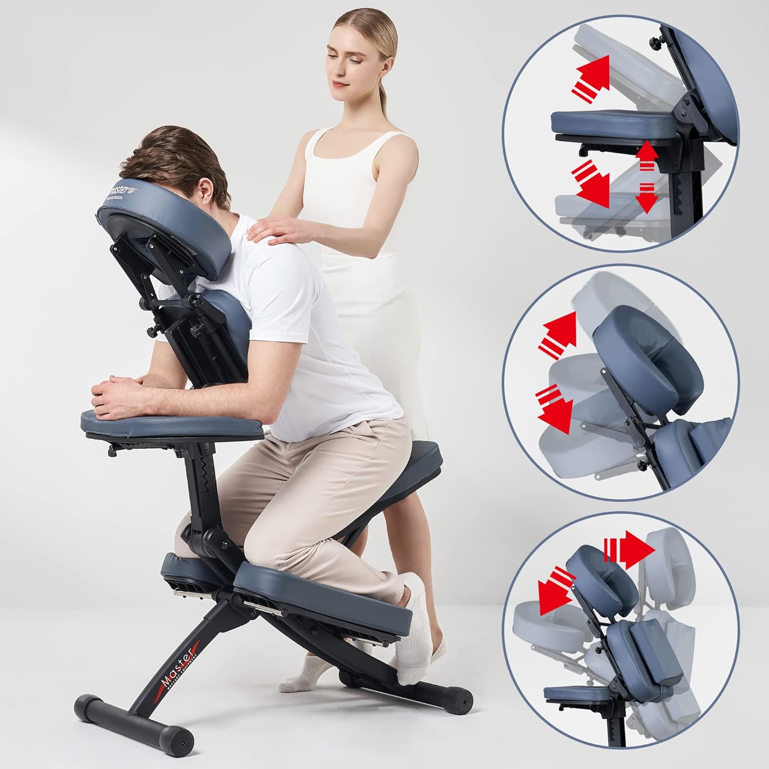 Master Massage Rio Portable Massage Chair - Royal Blue, Lightweight 24 lbs, Aluminum Foldable Frame, Fully Adjustable
