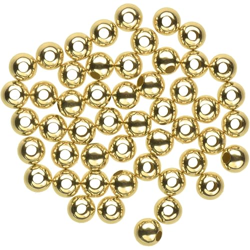 uGems 2.5mm 14K Genuine Solid Gold Beads - Smooth Round, Tiny Spacer Beads with .040" Hole, 48 Pieces - Ideal for Fine Jewelry Crafting - Made in USA - SKU: 14148