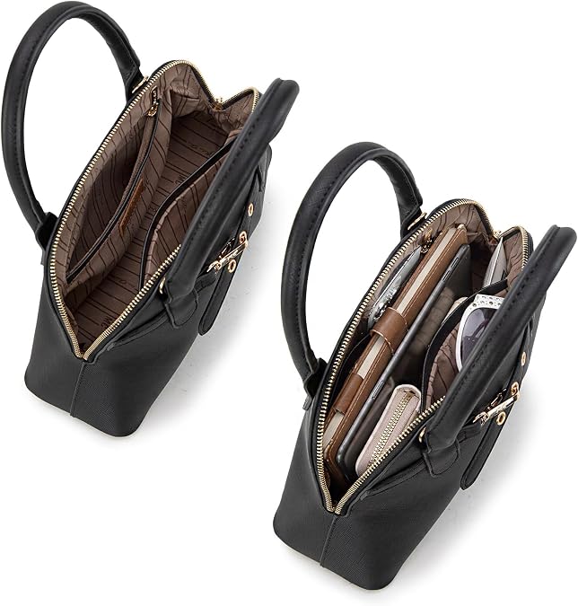 Milan Chiva Dome Satchel Purse for Women Textured Top Handle Designer Crossbody Bag with Belted Detailing