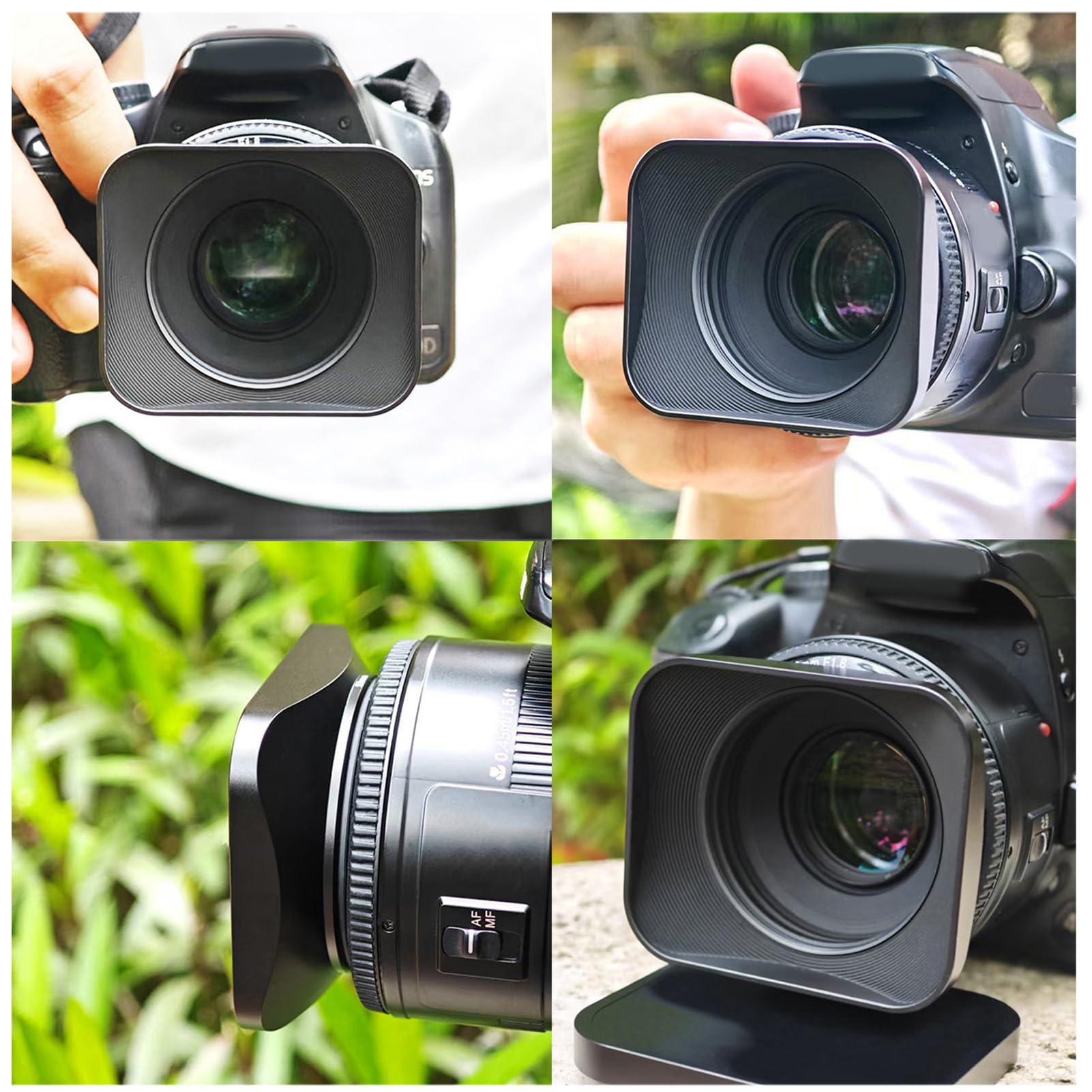 Asixxsix Set Paraluce e Copriobiettivo Quadrato da 62 Mm, Paraluce in Metallo con Finitura Opaca con Cappuccio, Design Filettato Compatibile con Tutti gli Obiettivi con Diametro di 62 Mm, per