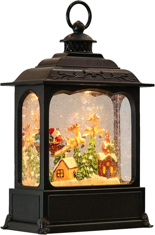Eldnacele Musical Snow Globe Lantern with Timer, Lighted USB/Battery Operated Swirling Singing Water Glittering Lantern, Snow Globes for Adults and Kids Christmas Decoration- Santa
