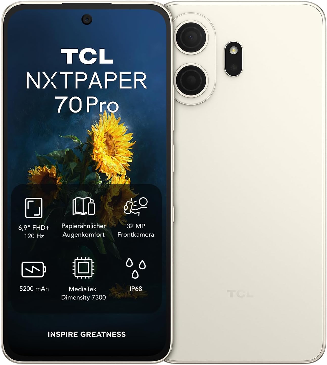 TCL NXTAPER 70 Pro 5 G Android Smartphone with 6.9 Inch Natural Light Display NXTAPER 4.0 120 Hz FHD 50MP 1.0um OIS Camera MuseFilm MediaTek Dimensity 7300 8GB RAM  512GB ROM AI Productivity
