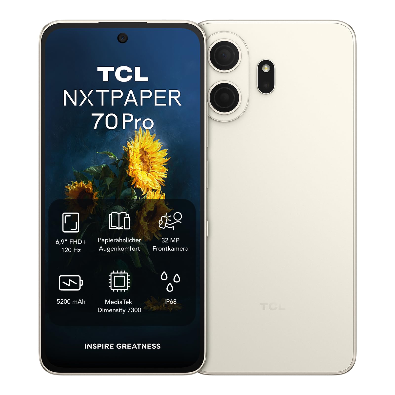 TCL NXTPAPER 70 Pro 5G Android Smartphone mit 6,9 Zoll Natürlichem Licht Display,NXTPAPER 4.0,120Hz FHD+,50MP 1.0um OIS Kamera, MuseFilm, MediaTek Dimensity 7300, 8GB RAM+256GB ROM, AI-Produktivität