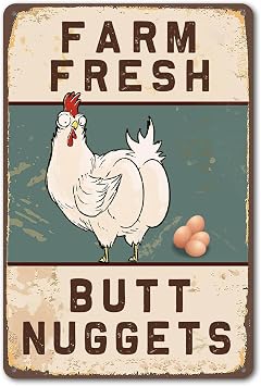 Bestylez Funny Chicken Coop Sign Vintage Chicken Sign - Farm Fresh Butt Nuggets Sign Outdoor Chicken Decor 8" * 12" 277