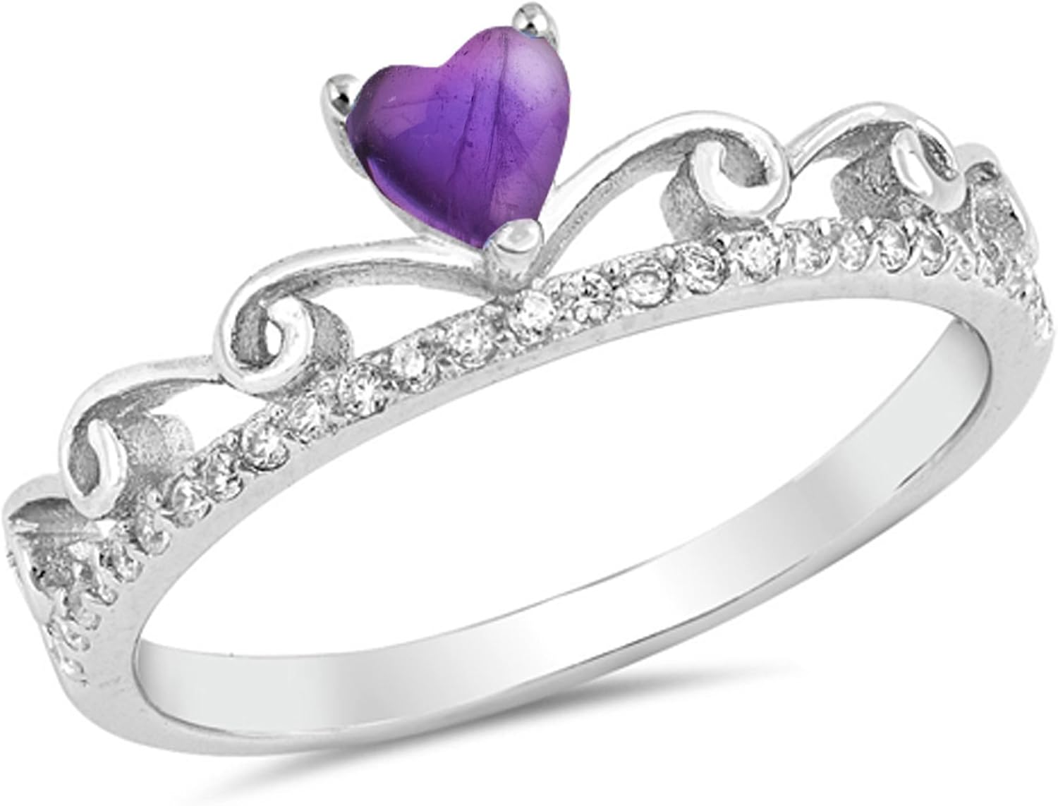 CHOOSE YOUR COLOR Sterling Silver Heart Promise Tiara Ring
