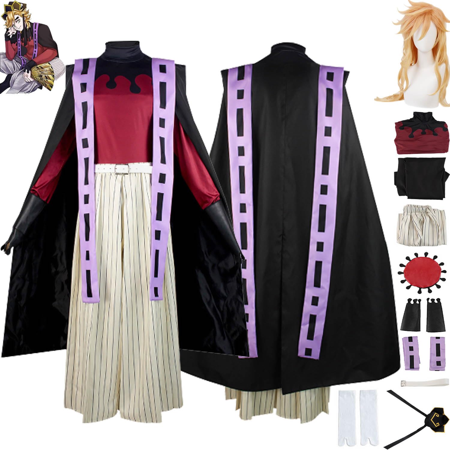 Anime Personaje Douma Disfraz de cosplay Iguro Obanai Juego de role Uniforme Conjunto Completo Halloween Fiesta Carnaval Traje de Vestir con Peluca Sombrero para Hombres