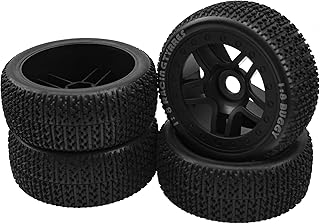 HIRCQOO 17mm Hex Hub 4.40'OD Rubber Tires & Plastic Wheel Rim w/Foam Compatible with 1/8 Arrma Python Kraton Redcat Kyosho Traxxas Sledge Losi HPI 1/8 Off-Road RC Buggy (T Style)