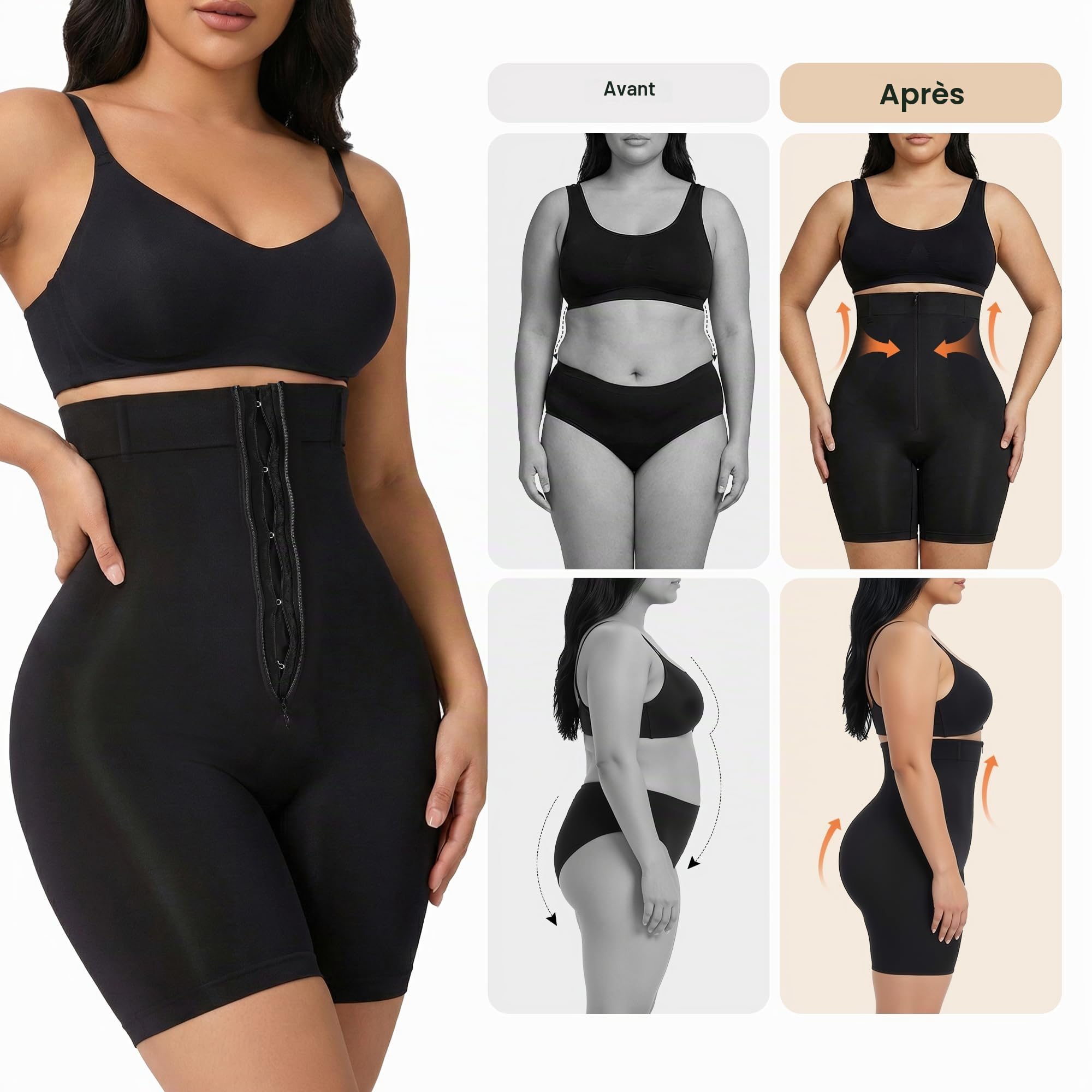 SHAPERX Shorty Gainant Femme Taille Haute avec Fermeture Éclair et Agrafes, Gaine Ventre Plat Sculptante, Invisible sous Robe, Effet Push Up Fesses, Confort Toute la Journée