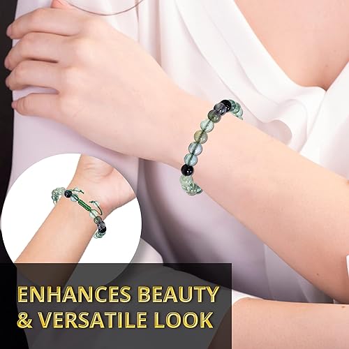 Vista 214 de Adjustable Crystal Bracelet – Gemstone Bead Bracelet with Adjustable Macrame String – Chic Gemstone Bracelet for Men and Women – 8mm Round Healing