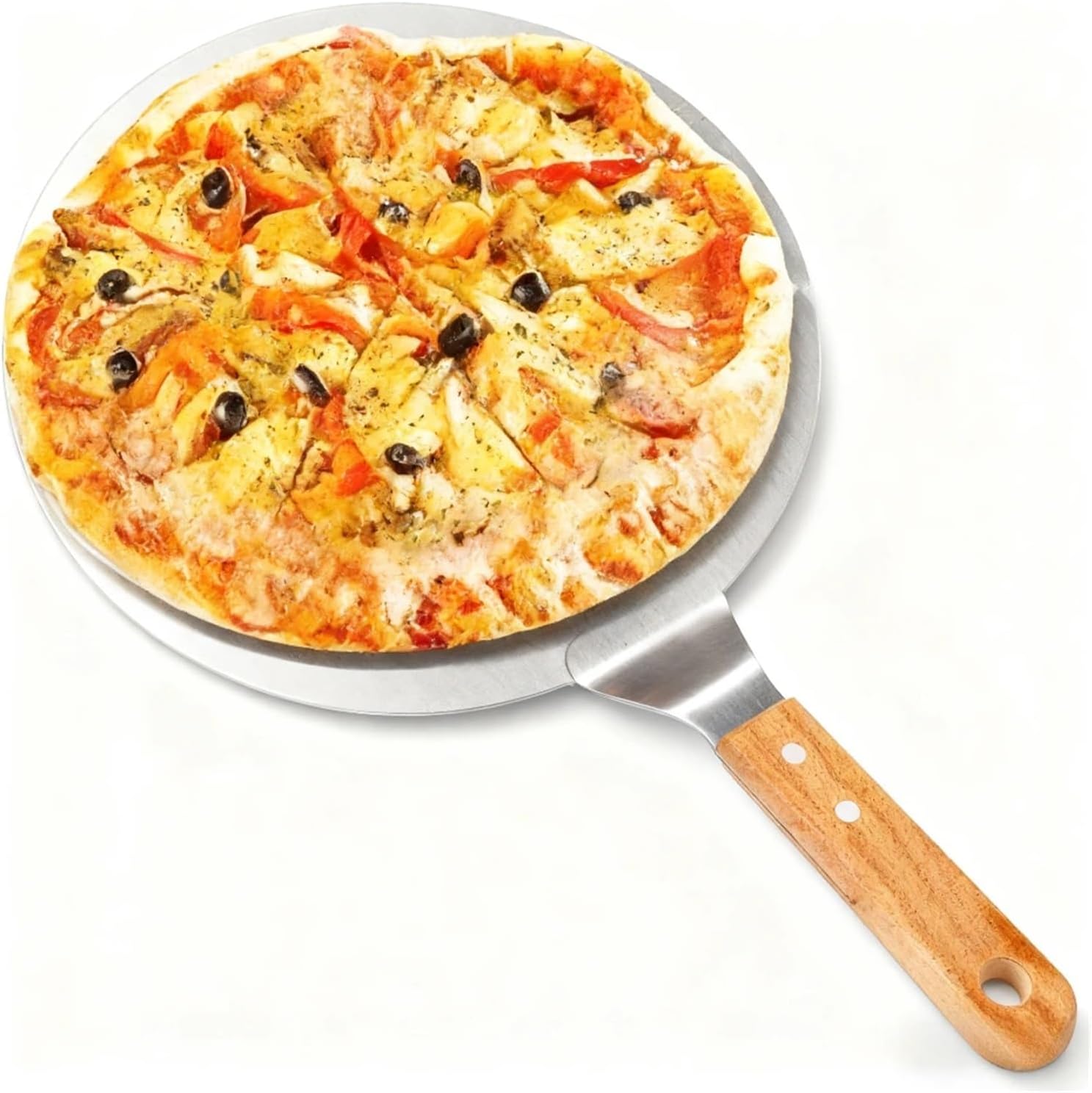 Pizza Peel 10/12inch With Wooden Handle Lifter And Round Stainless Steel Spatula For Baking Non Slip Kitchen Tools(12in Pizza Peel)