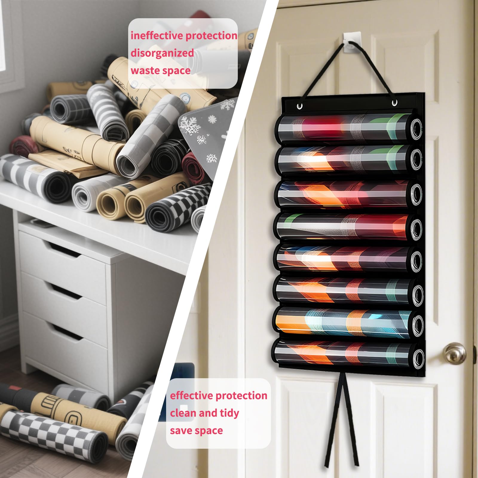 Throjin Playmat Tube Storage Bag – Hanging Playmat Holder Fits 8 Card Game Mats Adhesive Hooks Transparent Plastic Construction, Portable Case for TCG/RPG Playmats