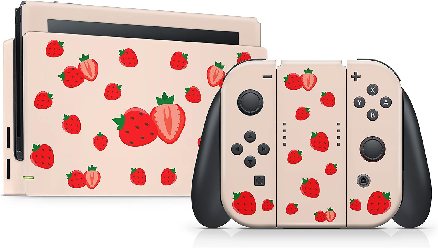 Tacky Design Strawberry Skin Compatible with Nintendo Switch Skin Wrap Cover, Kawaii Cream Pastel for Nintendo Switch Stickers, Premium Vinyl 3M Full Wrap Decal.