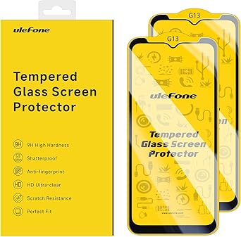 Ulefone 2-Pack Screen Protector Armor X13, Shatterproof Tempered Glass [9H Hardness] [99.99% HD Clear] [Anti Fingerprint] Perfect Fit Armor X13