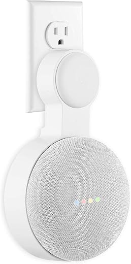 Google Home Mini Wall Mount Holder, Caremoo Space-Saving Design AC Outlet Mount, Perfect Cord Management for Google Home Mini Voice Assistant (White, 1 Pack)