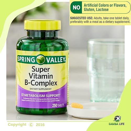 Miniatura 6 de Samba Life Spring Valley - Complejo súper vitamina B, apoyo al metabolismo, planificador semanal y organizador de pastillas de 250 unidades (1)